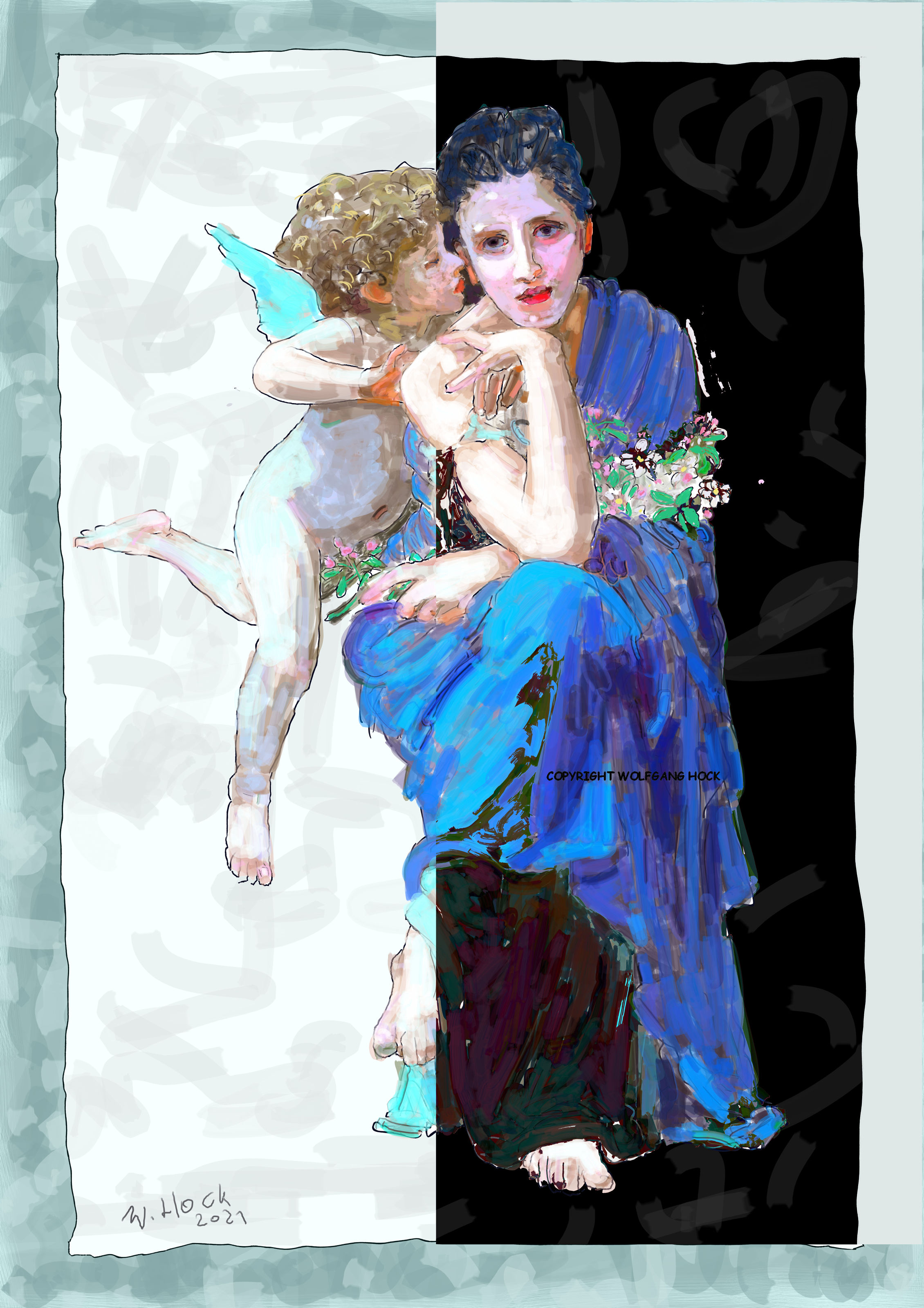 Jungfrau mit Engel VIII - Virgin with angel VIII - Virgem com anjo VIII 2021   Handmade digital painting on canvas 120 x 170 cm (145 megapixels)